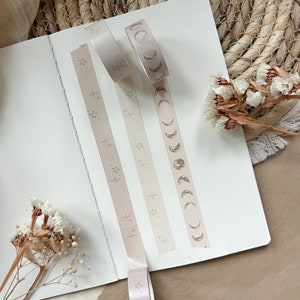 hemelse maan en ster washi tape, masking tape, planner elementen, bujo benodigdheden, planner washi tape