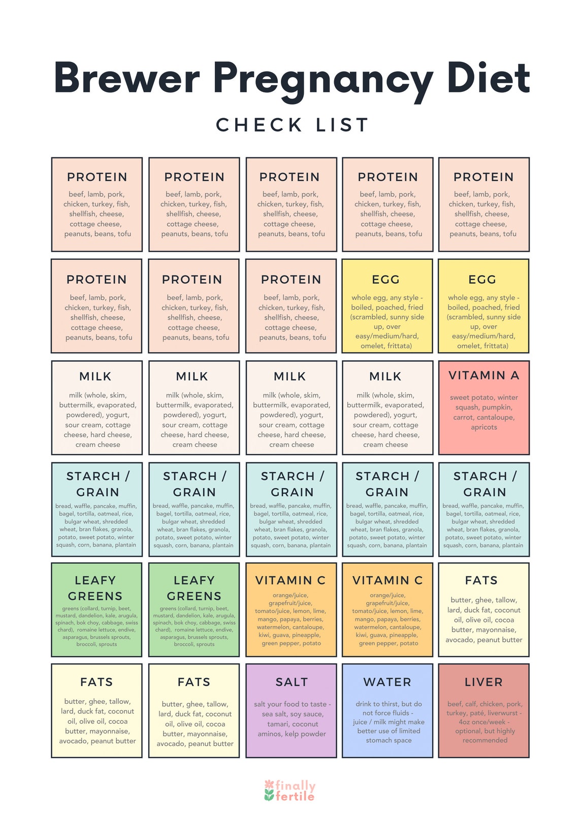 Brewer Pregnancy Diet Printable Checklist Prenatal Diet Etsy