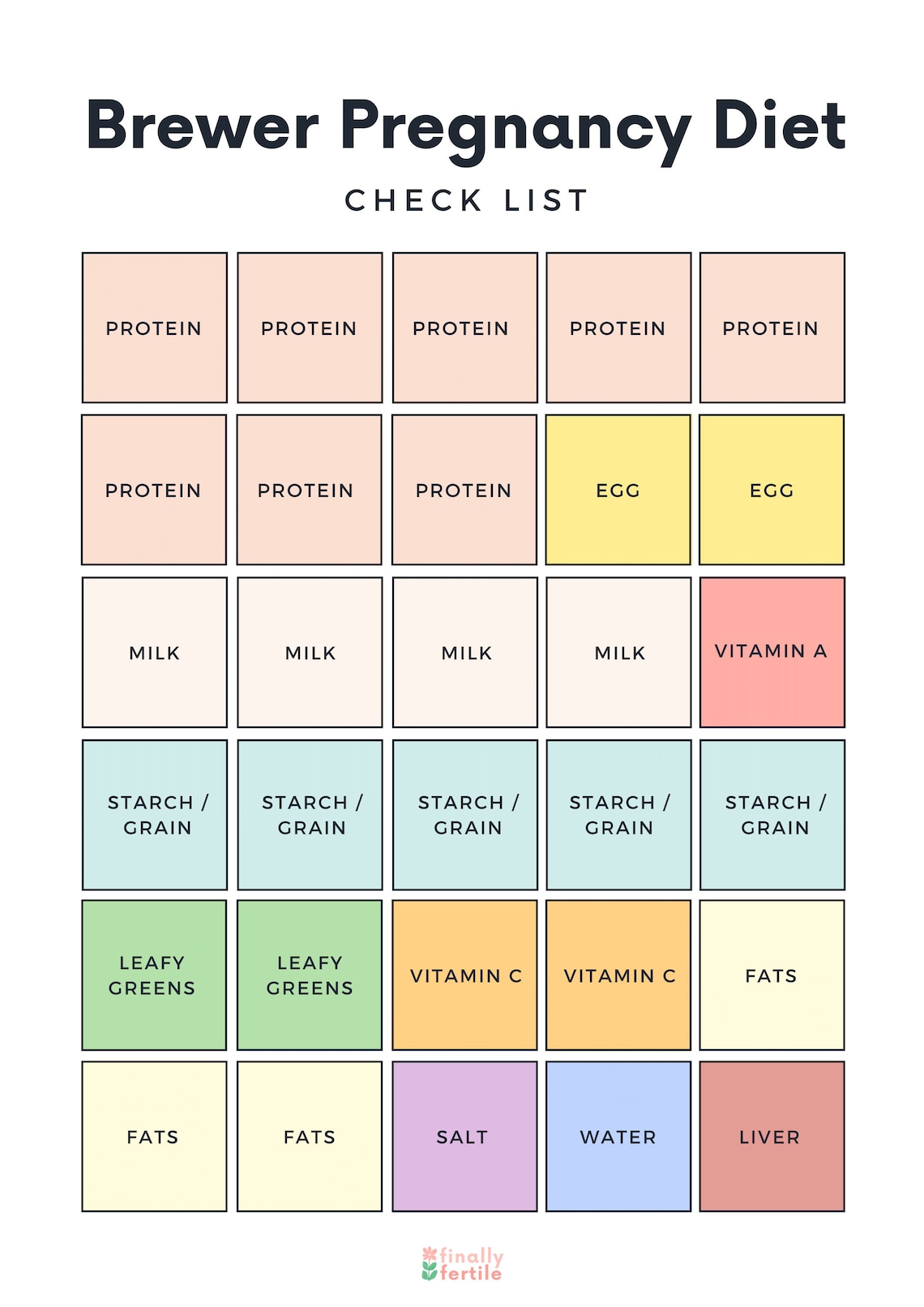Brewer Pregnancy Diet Printable Checklist Prenatal Diet - Etsy