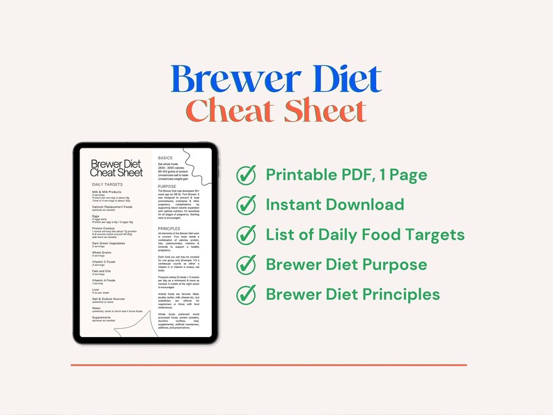 Brewer Pregnancy Cheat Sheet Printable Prenatal Diet - Etsy