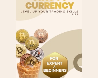 May include: A graphic poster titled CRYPTO CURRENCY LEVEL UP YOUR TRADING SKILLS. It features gold, silver, and copper-coloured Bitcoin coins spilling from a waffle cone. A gold hexagon badge reads FOR EXPERT & BEGINNERS. The bottom includes arrows and KEYS.