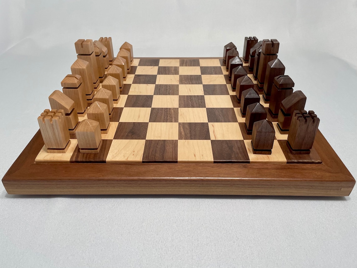 Walnut and Maple Chess Set Handmade Wood Chess Set Square Etsy