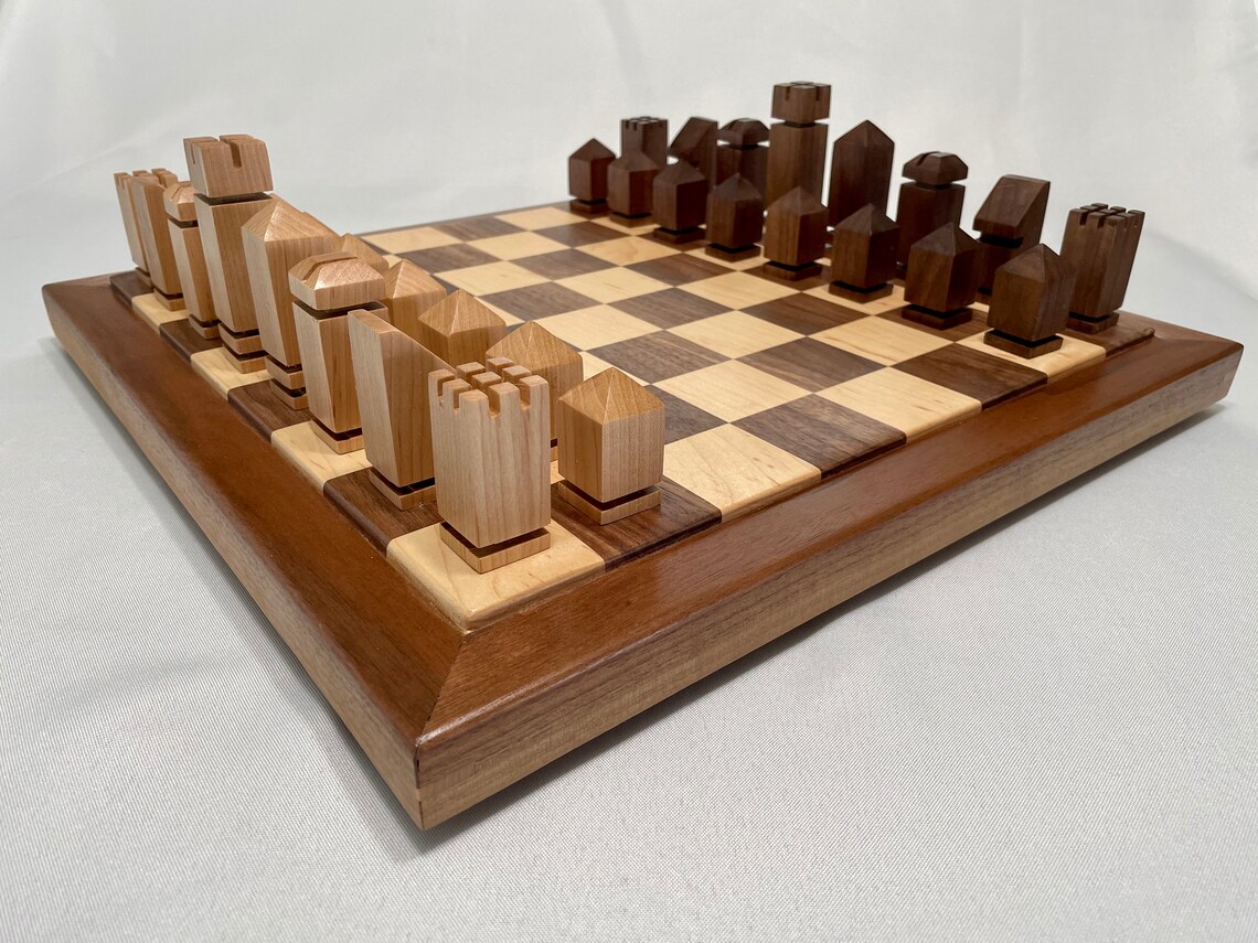Walnut and Maple Chess Set Handmade Wood Chess Set Square Etsy