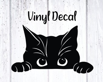 thumbnail image 2 of Black Peeking Cat Car Decal - Mirrored 6-Piece Set - Vinyl Sticker For Bumper Window - Tp186 2 of 6