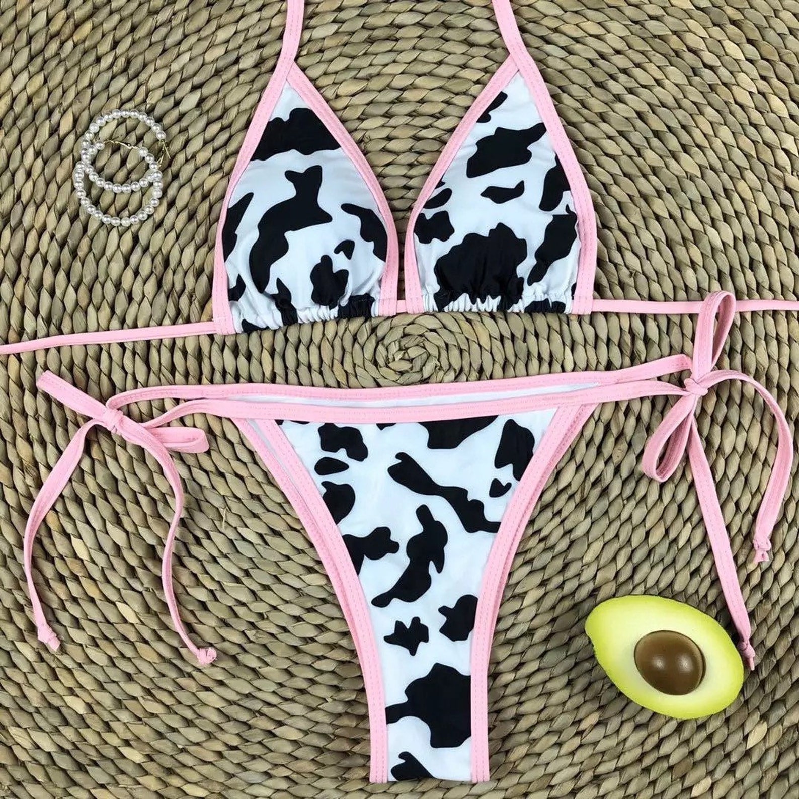 Cow print bikini swimwear etsy