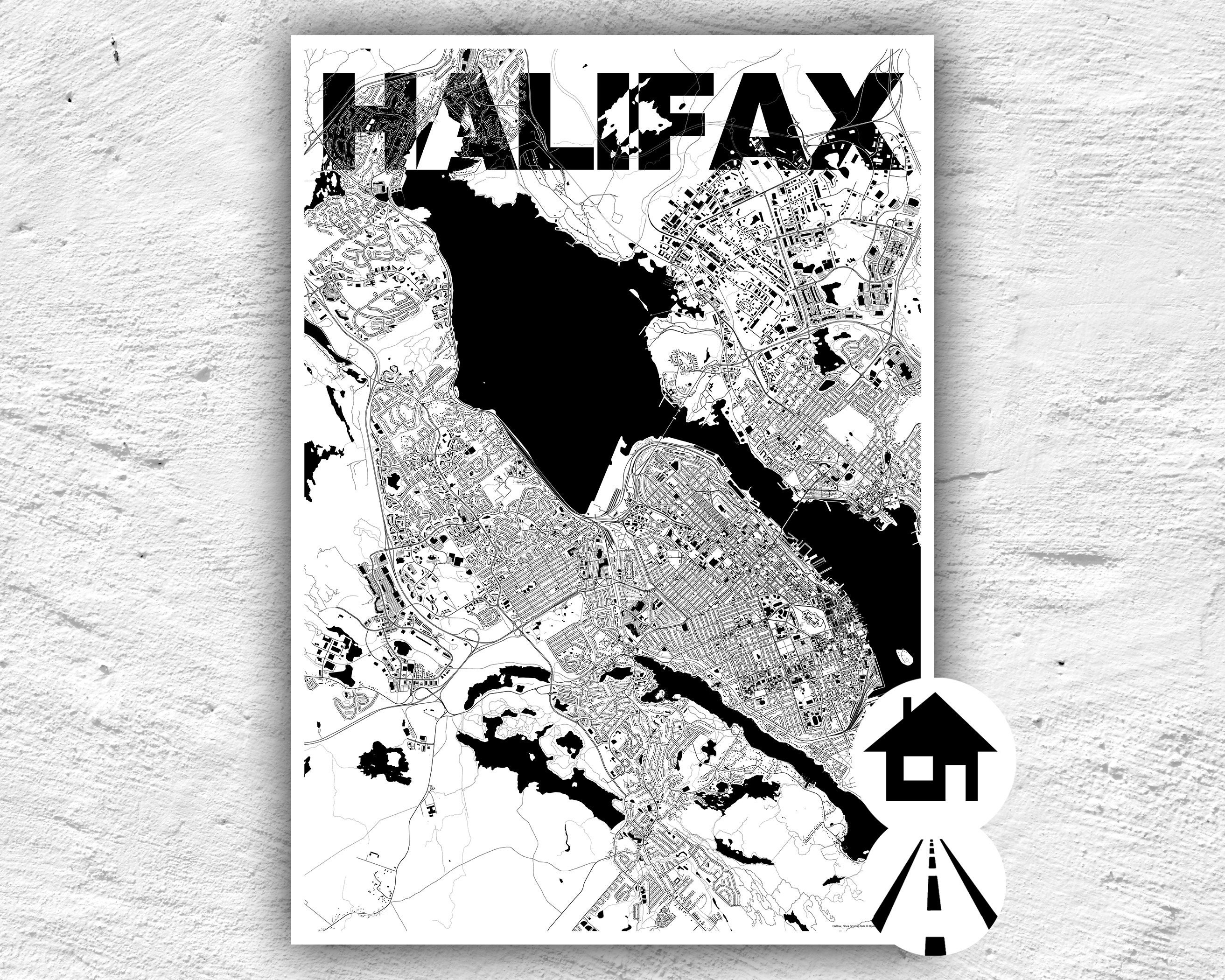Art & Collectibles Halifax Poster City Map Black and White Canada Nova