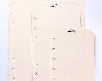 Ring Planner "hello" Dashboards - Dividers - Personal, Personal Wide, FCC, A5,  A6, Pocket, Mini Hp Planner Inserts - Neutral Tones