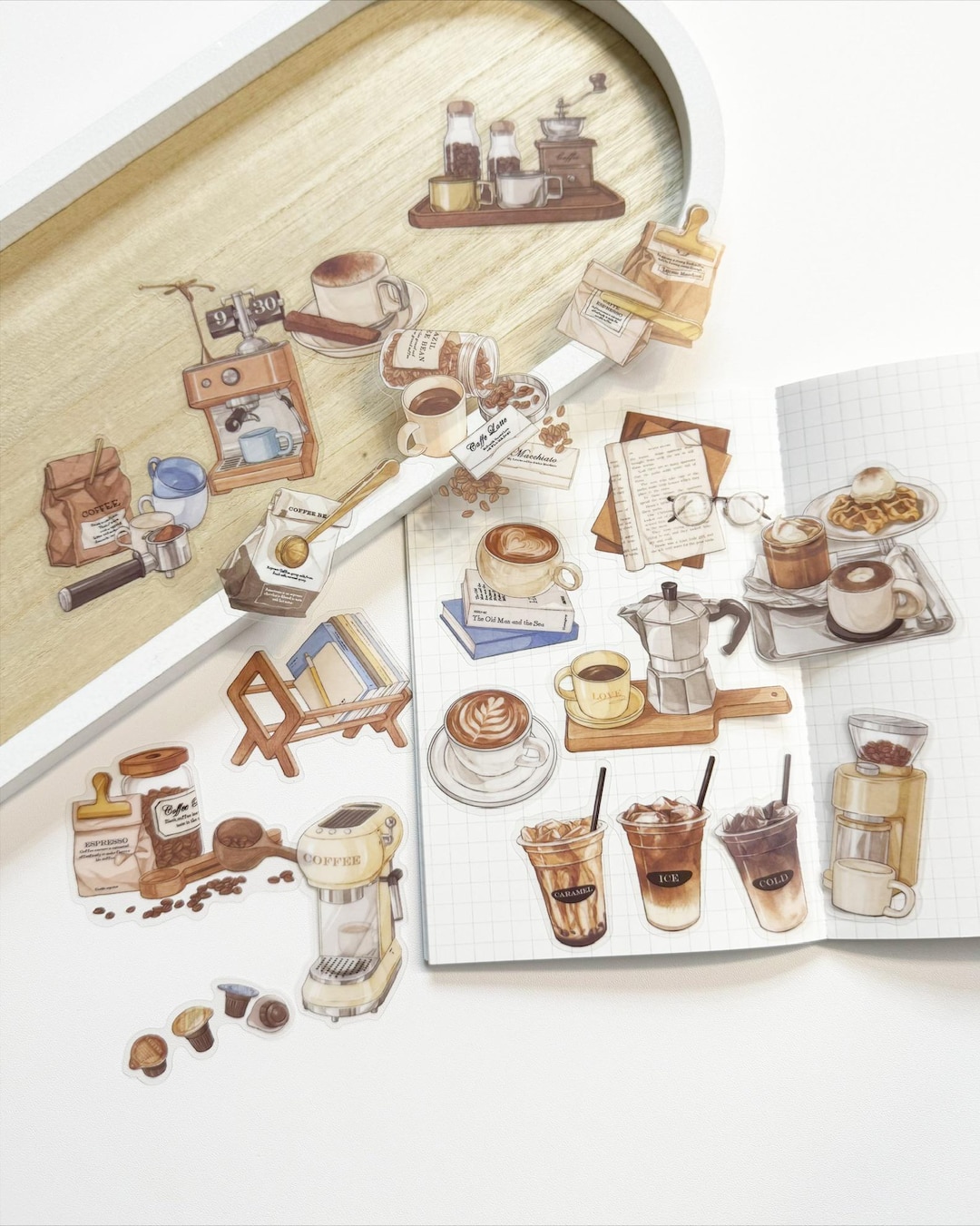 Coffee Shop Theme PET Stickers – Floral Planner, Journaling Supplies ...