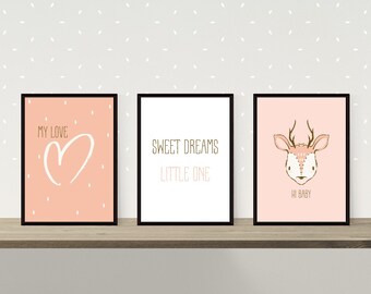 Nursery Wall Art Prints: Deer, Heart, Sweet Dreams (Digital Downloads)