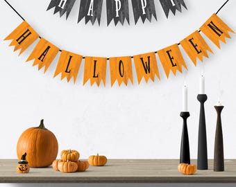 Printable Halloween Banner | Happy Halloween Pennant Flags | DIY Party Garland | Instant Digital Download PDF A4