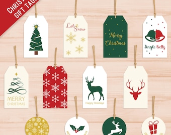 Christmas Printable Gift Tags – 12 Holiday Labels | Instant Download PDF | DIY Xmas Tags for Gifts & Wrapping - Merry Christmas