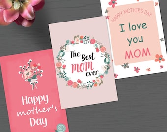 Printable Mother's Day Card Set: 3 Unique Designs (Digital Download PDF)