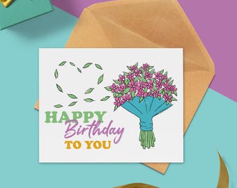 Floral Birthday Card: Elegant Flower Arrangement (Digital Download 7x5 Inch Card)