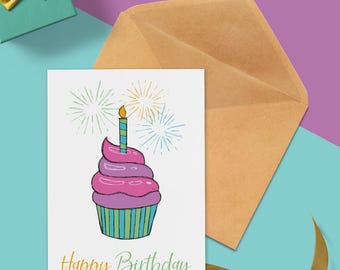 Cupcake Birthday Card: Printable 7x5 Greeting (Digital Download)