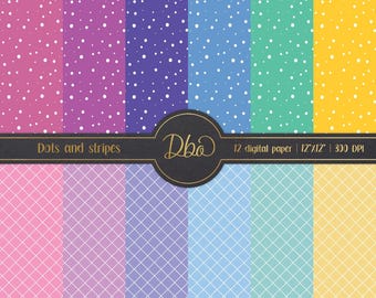 Dots and Stripes Digital Paper: 12" Scrapbook Backgrounds (PDF Download)