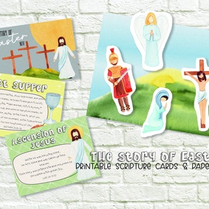 Easter Story Scripture Cards, Christian Easter Kids Activity, Paper Puppets, Homeschool Bible Study, Sunday School Activity Download PDF image 1