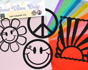 Retro Suncatcher Kit, Kids Hippie Craft Kit, Children's Suncatcher DIY, 60s Birthday Party, Groovy Retro Birthday, Peace, Love, Two Groovy