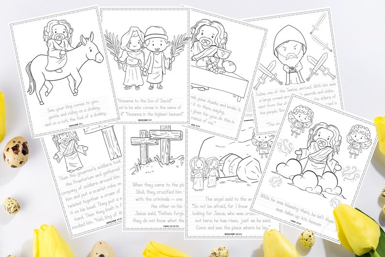 Printable Easter Story Coloring Pages, Christian Easter Story for Kids, Easter Ressurrection Story, Bible Study, PDF Download TWO VERSIONS. image 5