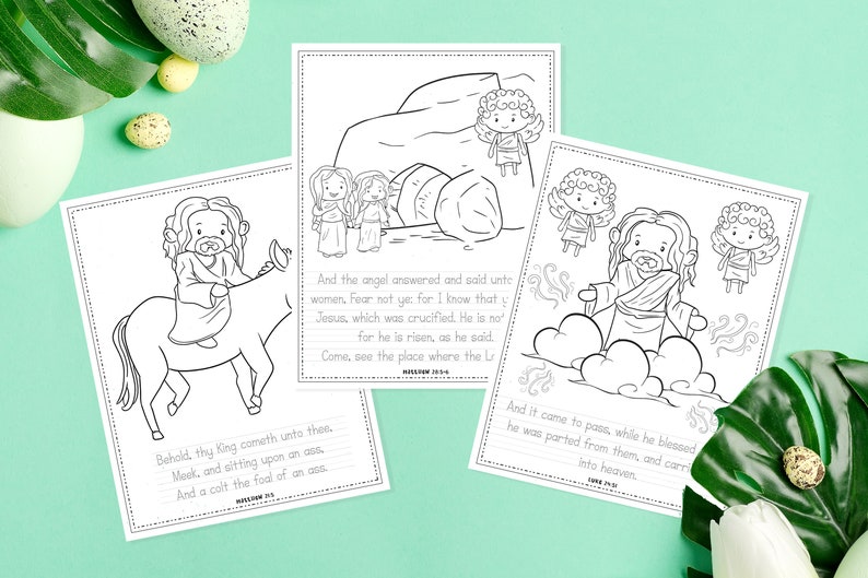 Printable Easter Story Coloring Pages, Christian Easter Story for Kids, Easter Ressurrection Story, Bible Study, PDF Download TWO VERSIONS. image 4