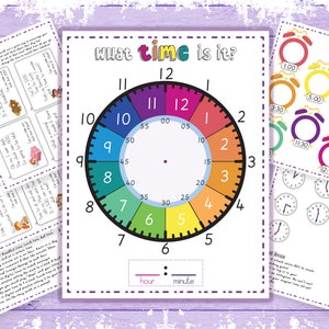 Learn To Tell Time Bundle, Printable Clock, Kids Learning Game, Homeschool Activity, Educational Clock, Teaching Time, Analogue Learning image 1