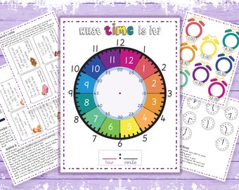 Learn To Tell Time Bundle, Printable Clock, Kids Learning Game, Homeschool Activity, Educational Clock, Teaching Time, Analogue Learning