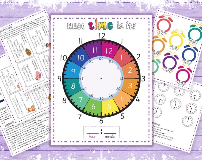 Learn to Tell Time Bundle, Printable Clock, Kids Learning Game ...