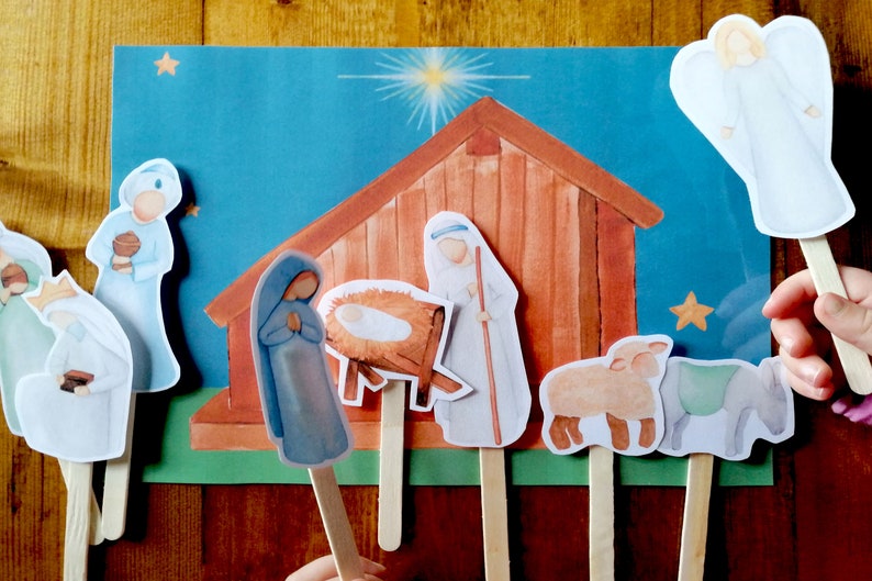 Nativity Printable Kids, The Story of Christmas Scripture Cards, Paper Doll Puppets, Child Devotions, Christian Bible Study Download PDF image 5
