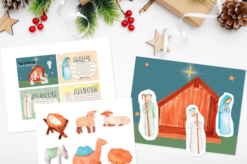Nativity Printable Kids, The Story of Christmas Scripture Cards, Paper Doll Puppets, Child Devotions, Christian Bible Study Download PDF image 2