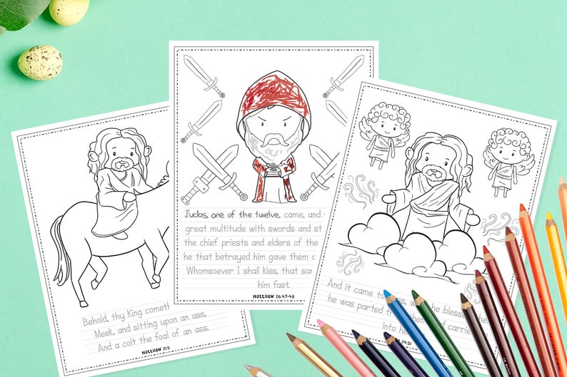 Printable Easter Story Coloring Pages, Christian Easter Story for Kids, Easter Ressurrection Story, Bible Study, PDF Download TWO VERSIONS. image 1