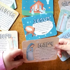 Nativity Printable Kids, The Story of Christmas Scripture Cards, Paper Doll Puppets, Child Devotions, Christian Bible Study Download PDF image 1