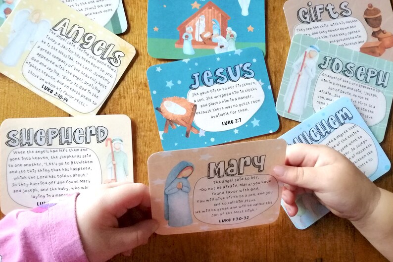 Nativity Printable Kids, The Story of Christmas Scripture Cards, Paper Doll Puppets, Child Devotions, Christian Bible Study Download PDF image 1