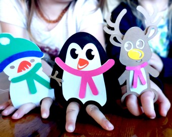 Kids Christmas Finger Puppets DIY Craft, Christmas Decor, Kids Xmas Gift, Class Christmas Gifts - Children's Paper Finger Puppet Bookmarks