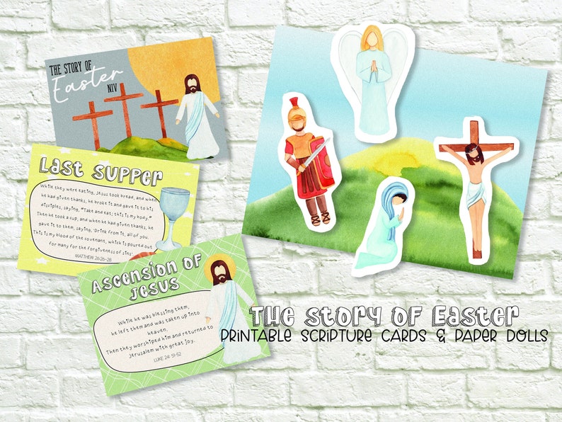 Easter Story Scripture Cards, Christian Easter Kids Activity, Paper Puppets, Homeschool Bible Study, Sunday School Activity Download PDF image 1