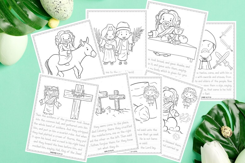 Printable Easter Story Coloring Pages, Christian Easter Story for Kids, Easter Ressurrection Story, Bible Study, PDF Download TWO VERSIONS. image 3