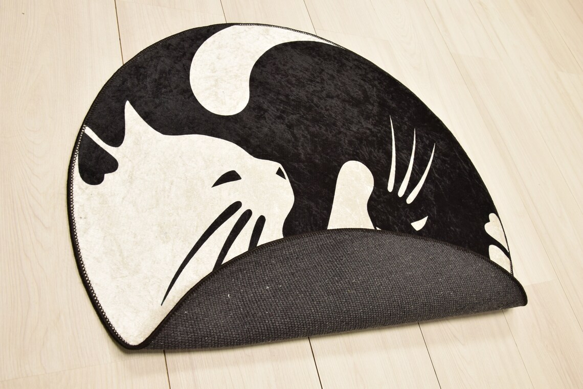 Round Rug Circle Rug Cat Design Rug Round Rug Pattern Etsy