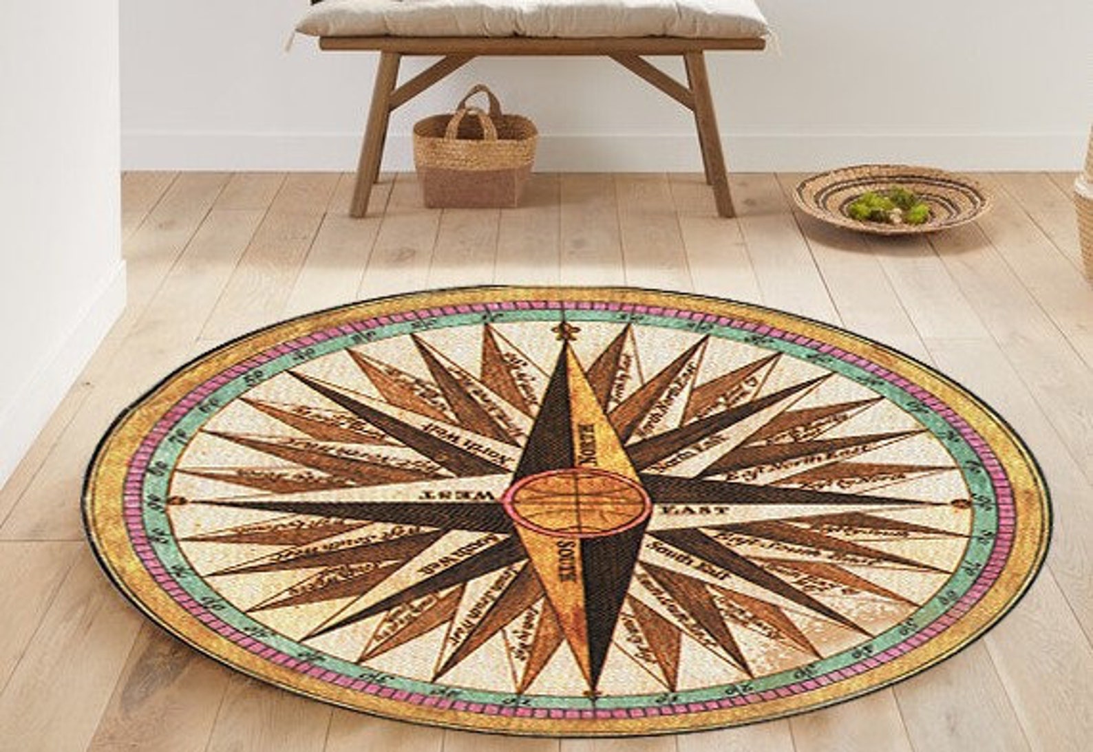 Compass Rug Round Rug Circle Rug Round Rug Pattern Round Etsy