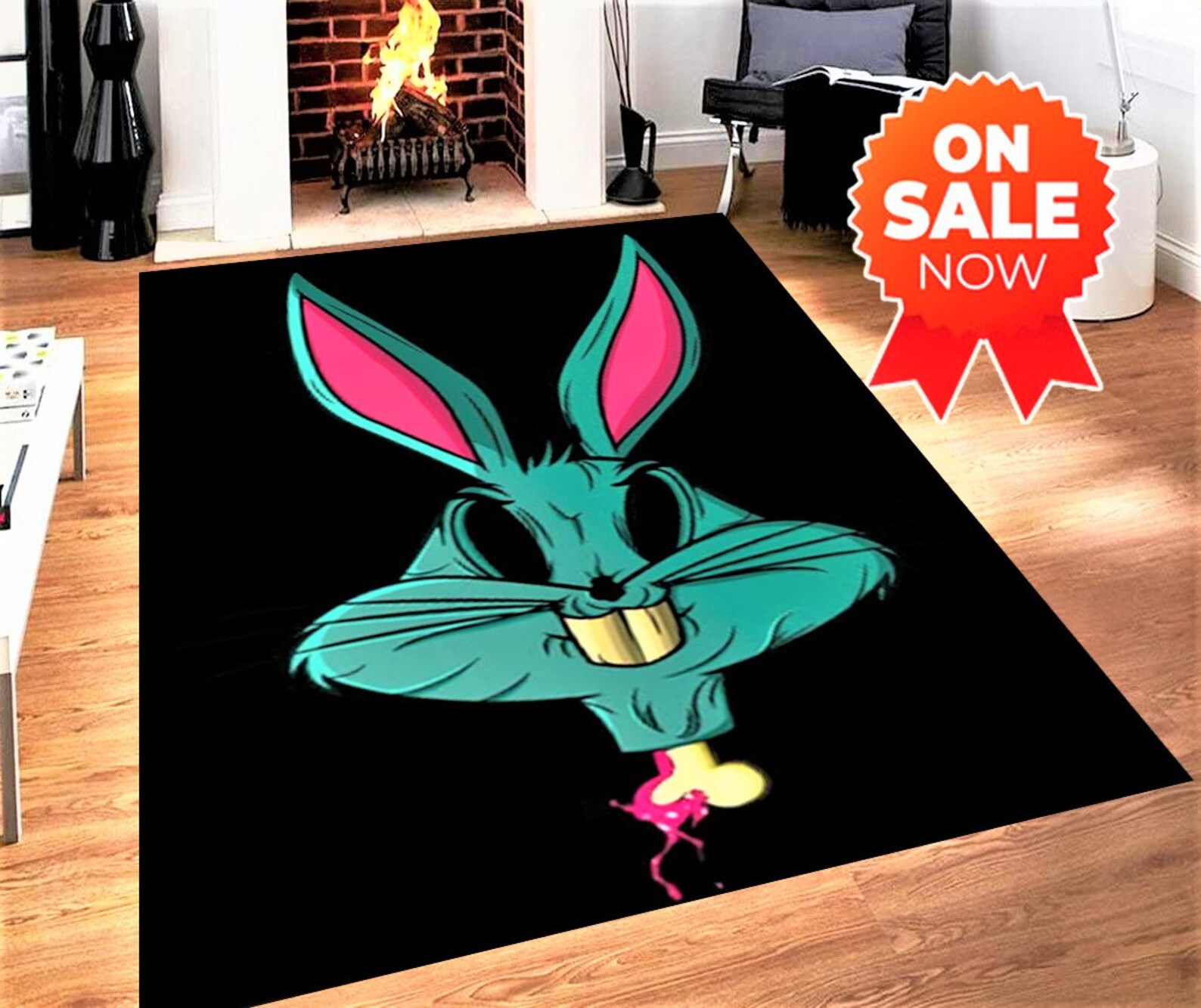 Bugs Bunny Modern Rug Rabbit Rug Pink Rug Kids Room Rug Etsy