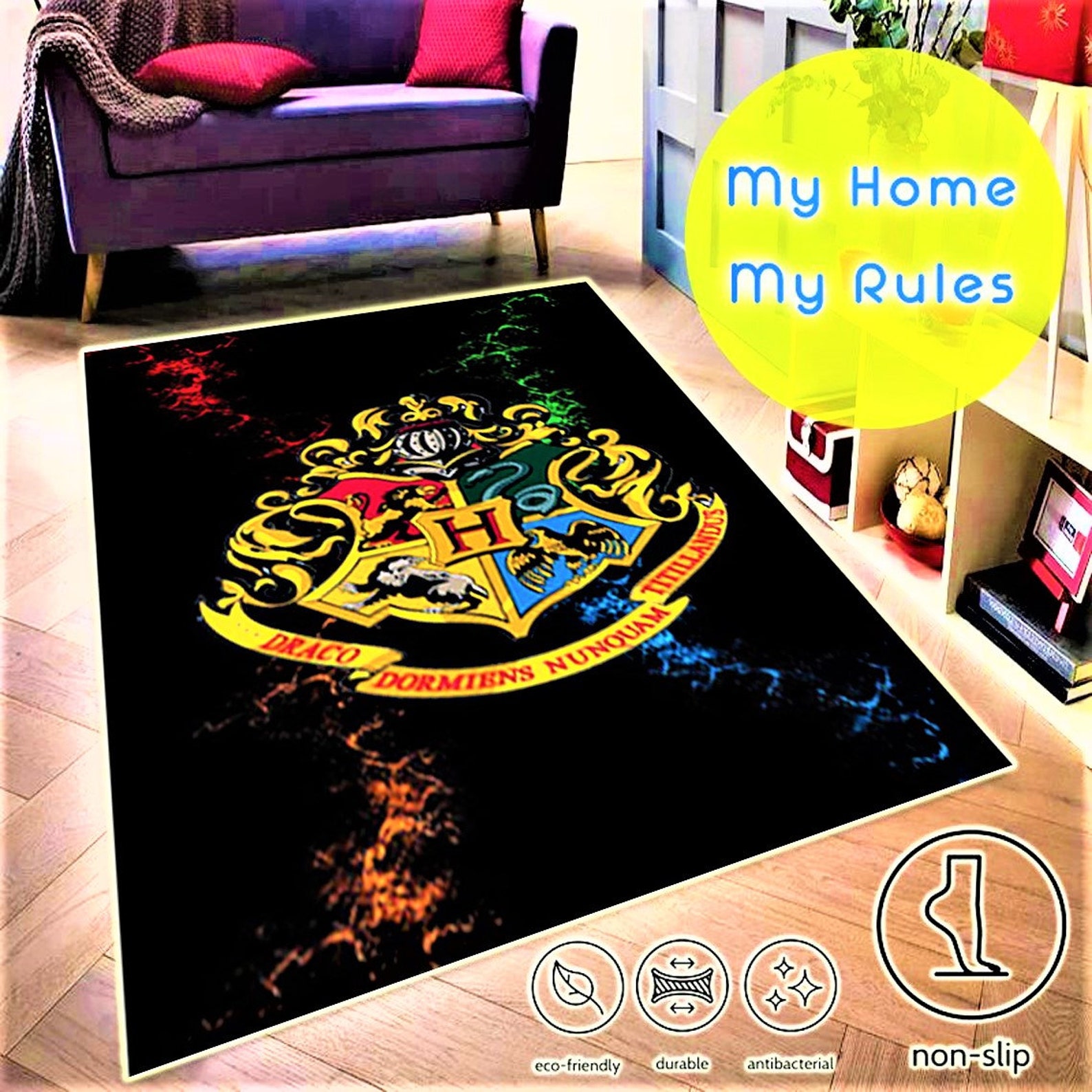 Harry Potter Rug Kids Room Rug Hogwarts Crest MapModern Etsy