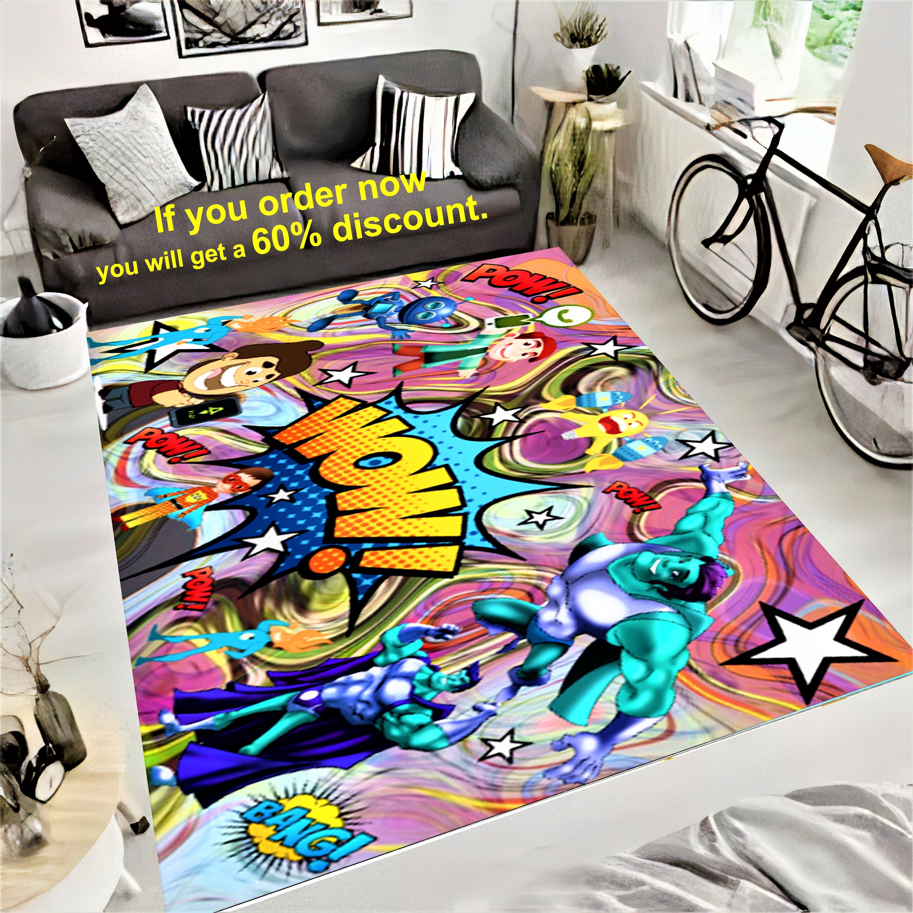 WOW Rug Pow Kids Room Rug Modern Rug Animated Cartoon Rug Etsy