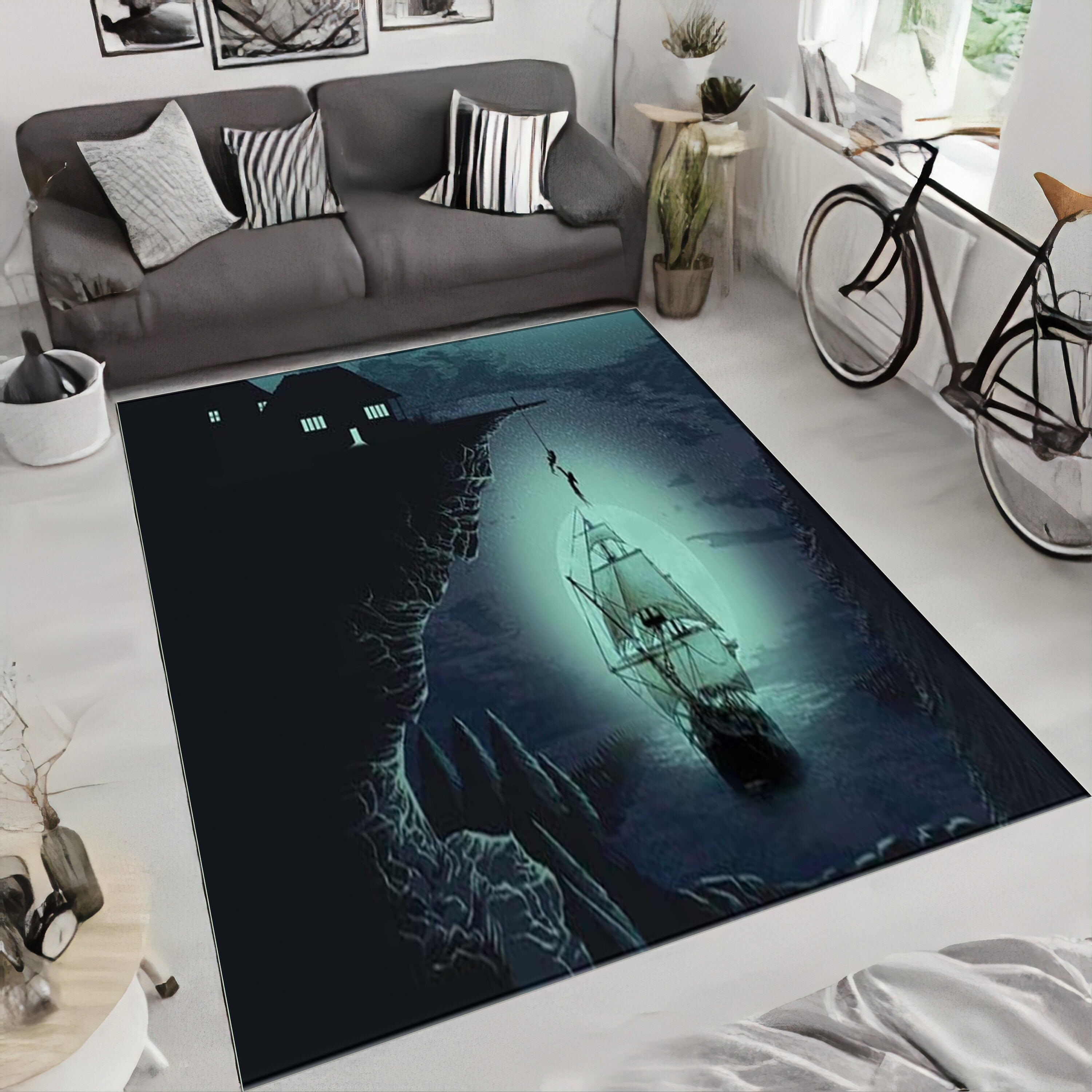 Custom Rug Modern Rug Nostalgic Rug Sailing Ship Rug Home Etsy