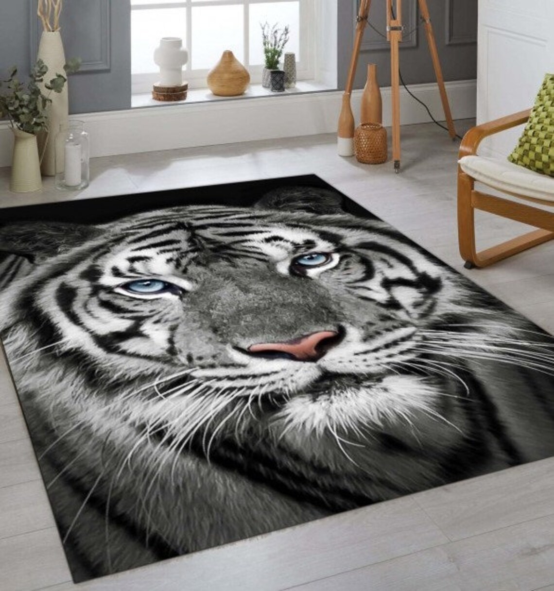 Lion Rug Modern Rug Animal Printed Rug Popular Rug Gray Etsy
