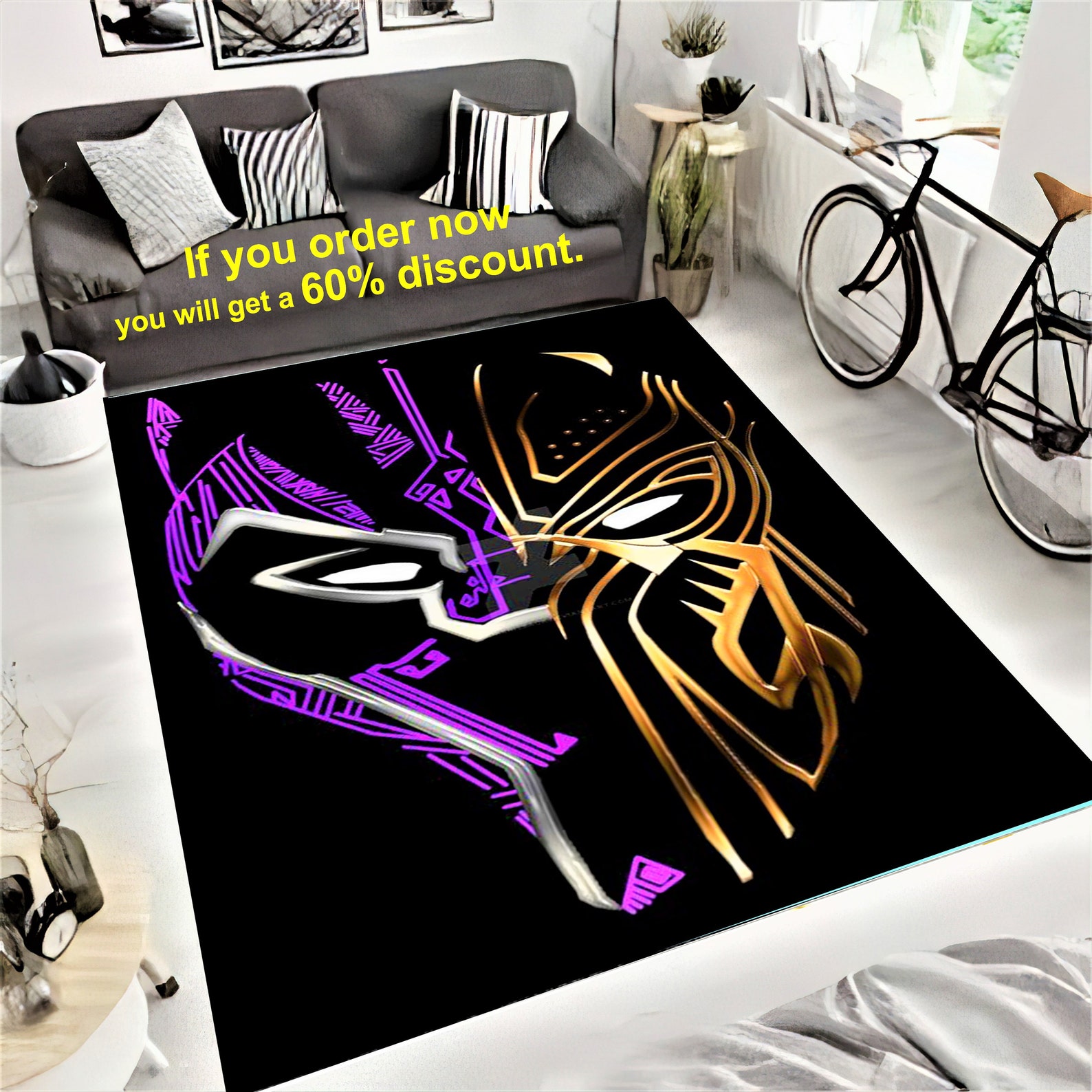 Black Panther Batman Rug Modern Rug Custom Rug Popular Etsy