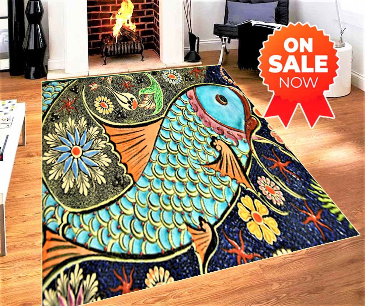 Mosaic Rug Fish Rug Modern Rug Living Room Rug Area Rug Etsy