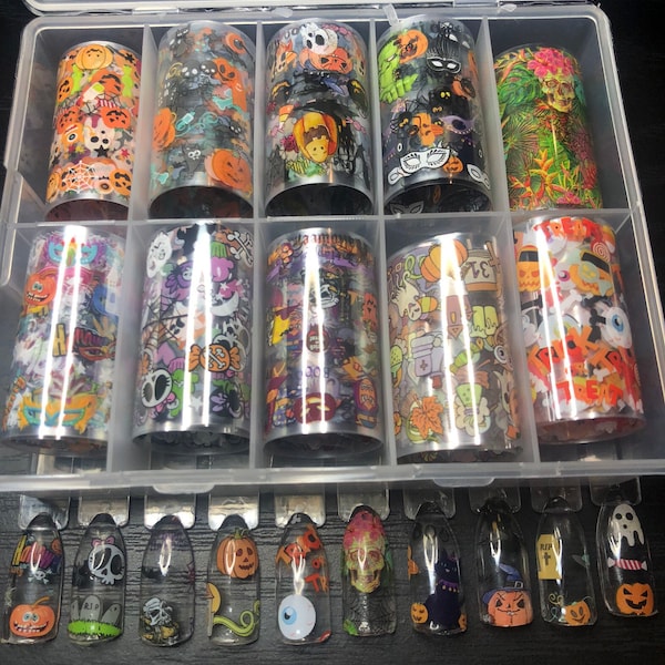 Halloween nail art transfer foils for nails & press ons with a total of 10 rolls per case