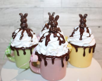 Fake Chocolate Bunny Mini Mug, Easter Tiered Tray Decor