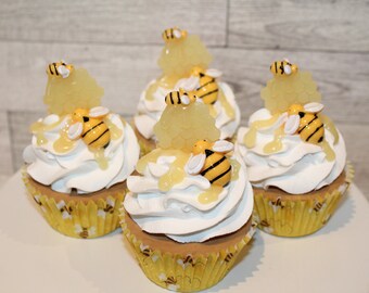 Fake Bee Cupcakes, Honey Bee tiered tray, Bee décor, Spring décor, Fake honey