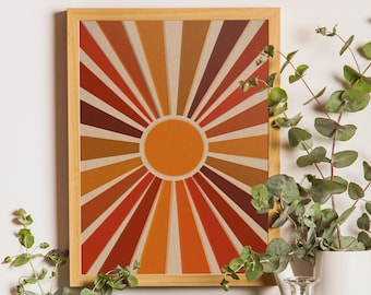 Retro Wall Art, Sun Art, Vintage Poster, 70s Wall Print, 70s Wall Art, Rainbow Sun Art, 70s Style Art, 70s Decor, Retro 70s Home Decor