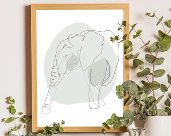 Elephant Drawing, Single Line Poster, Minimalist Line Art, One Line Drawing, With One Line Wall Decor, Animal Wall Art, Tropical Animals