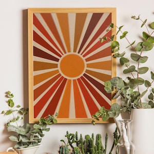 Arte de pared retro, arte del sol, póster vintage, impresión de pared de los años 70, arte de pared de los años 70, arte del sol arcoíris, arte de estilo de los años 70, decoración de los años 70, decoración retro del hogar de los años 70