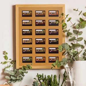Cassettekunst, retro muziekposter, cassettebandje, retro muziekkunst, mix tapecassette, jaren 80 afdrukken, muziekliefhebbers, muziekkunst